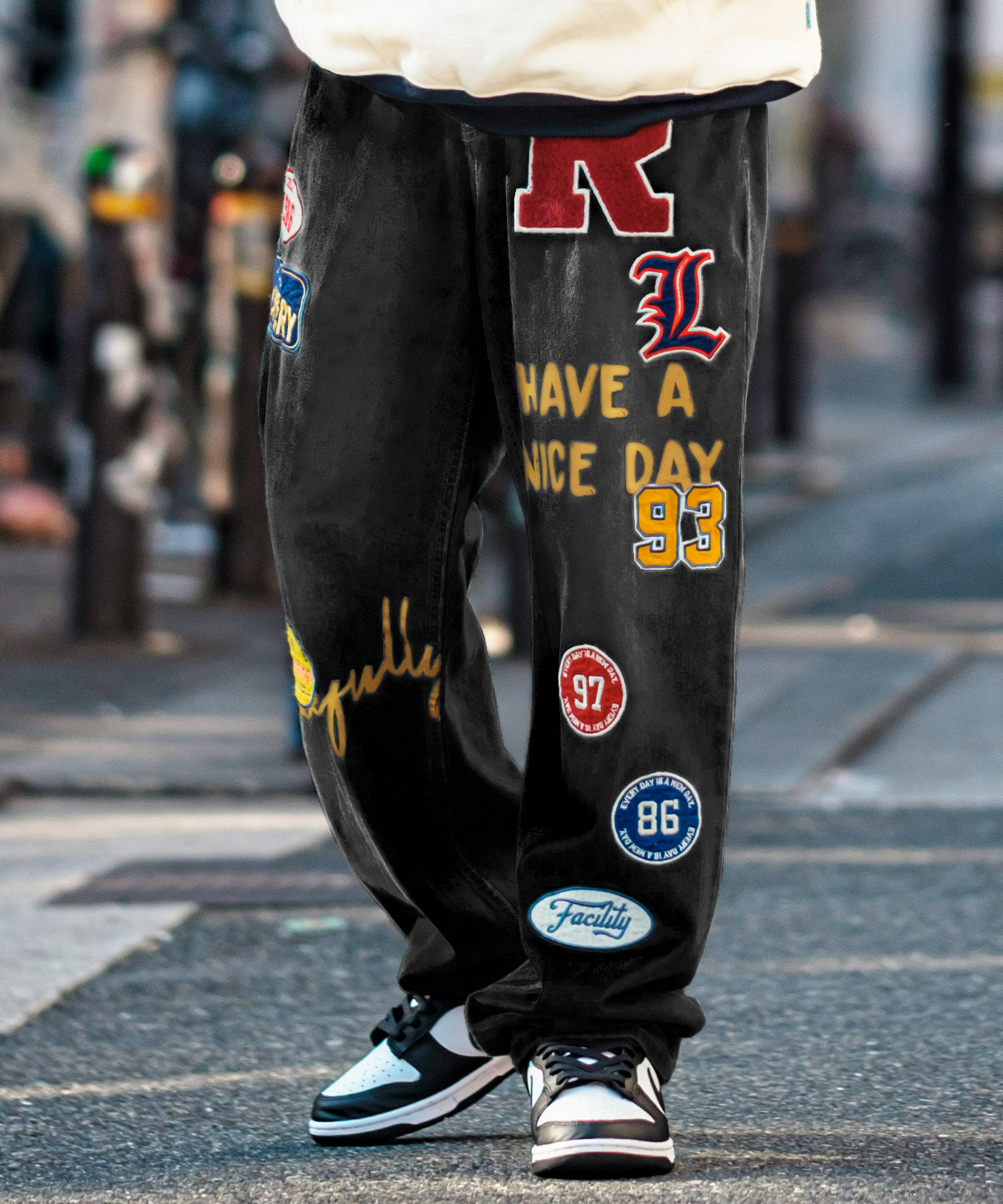 improves デニムパンツ メンズ サガラ ワッペン ワイド ジーンズ