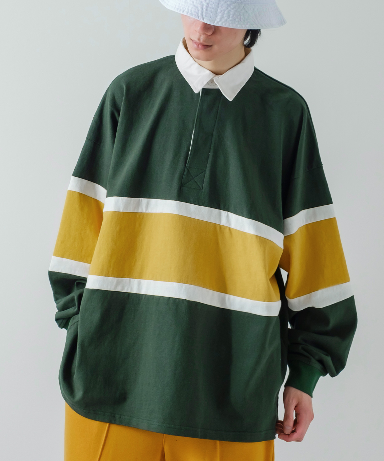 ポロシャツ メンズ ヘビーウエイト ラガーシャツ 長袖 ライン 切替 ビッグシルエット オーバーサイズ 大きいサイズ ゆったり ゲームシャツ アメカジ ストリート | improves | 01