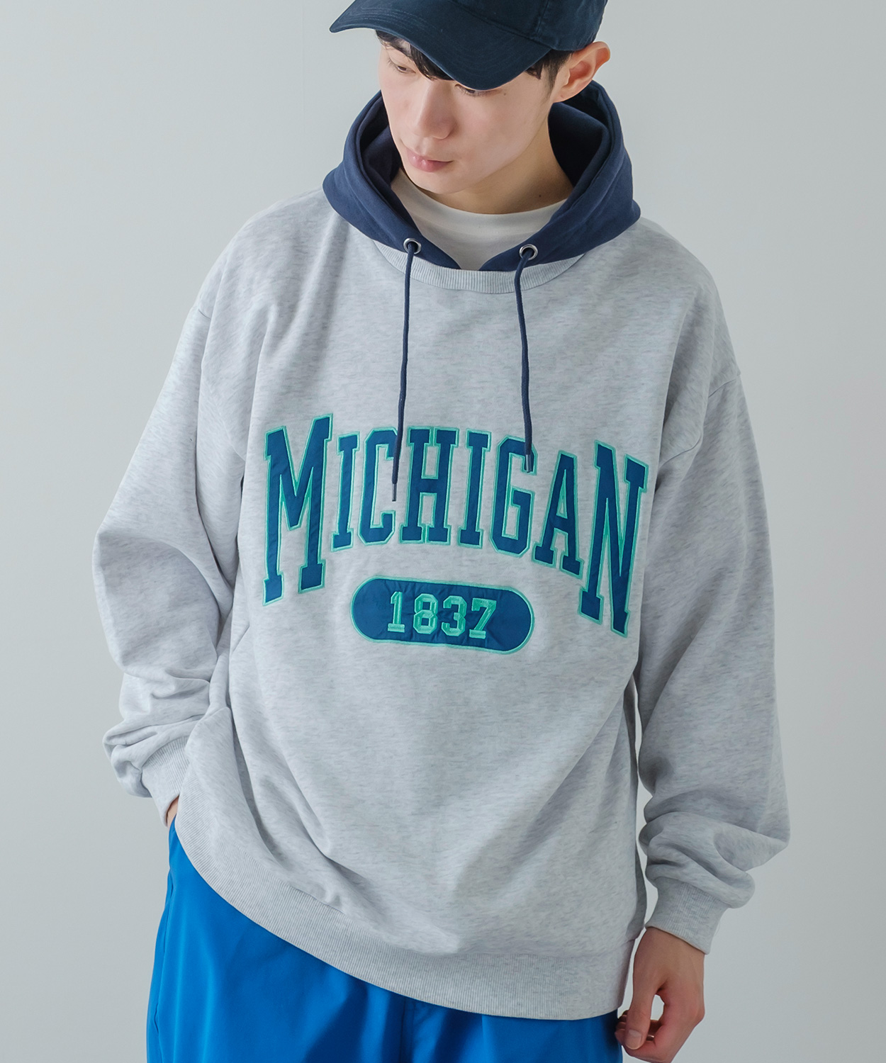 パーカー メンズ スウェット カレッジ ロゴ 刺しゅう 裏毛 トレーナー スエット ビッグシルエット オーバーサイズ 古着MIX スポーティー ストリート | improves | 01