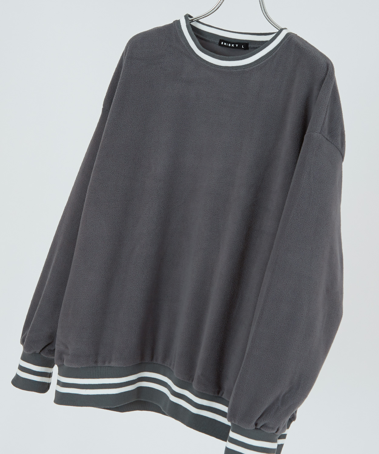 トレーナー メンズ フリース ラインリブ クルーネック プルオーバーシャツ オーバーサイズ ゆったり 大きいサイズ ストリート 韓国ファッション | improves | 05