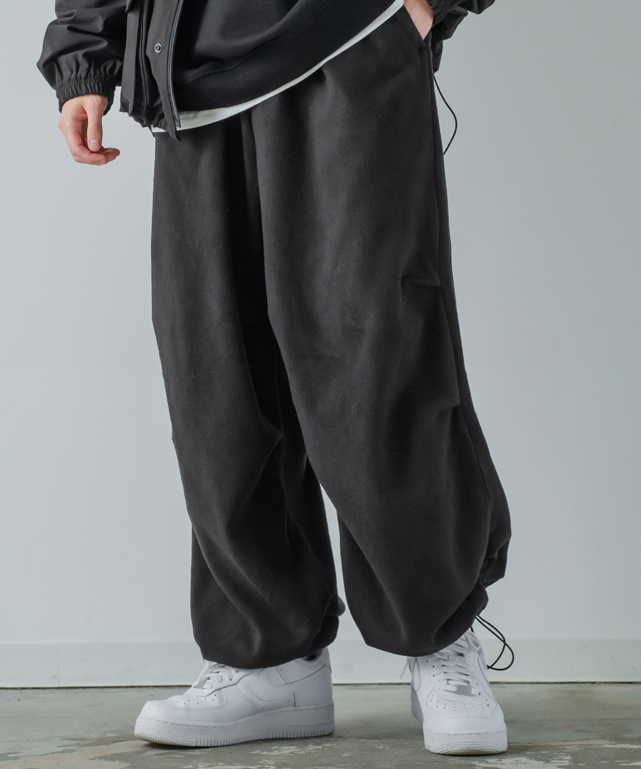 リブパンツ メンズ マイクロフリース バルーンシルエット イージーパンツ ボトムス オーバーサイズ ゆったり 大きいサイズ ストリート 韓国 | improves | 01