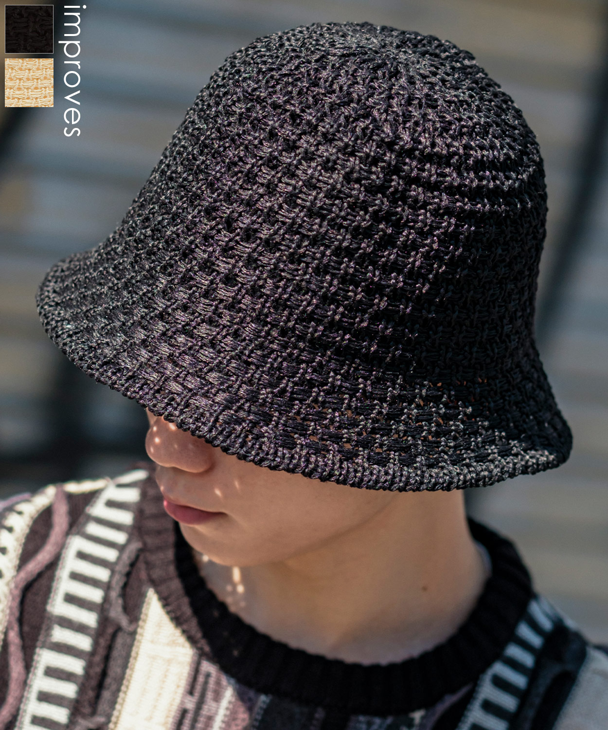 ハット メンズ レディース クロシェハット 帽子 ニット帽 バケットハット ストリート 韓国ファッション カジュアル 古着MIX ブラック ターコイズ  ネイビー :41606:improves インプローブス 通販 