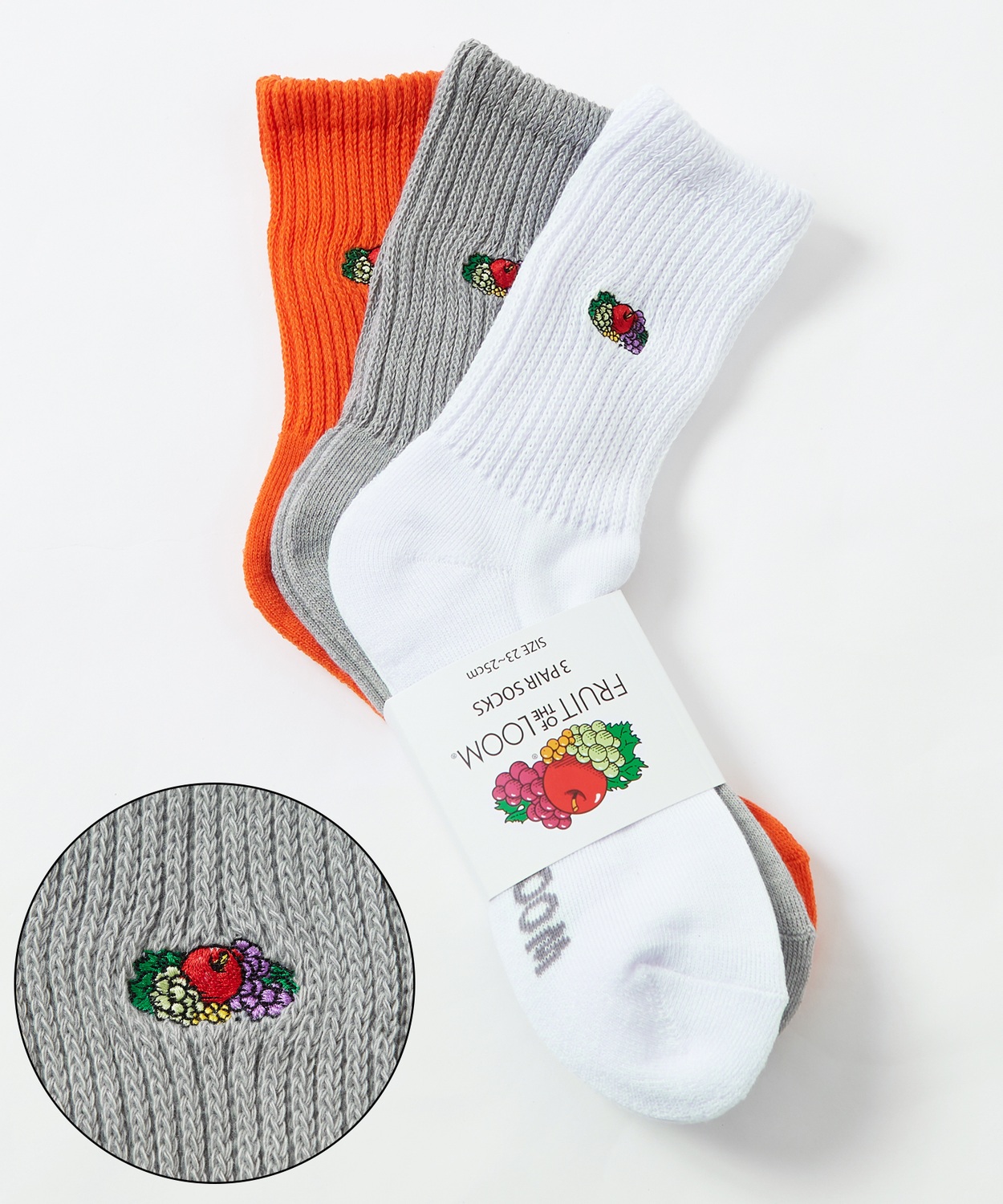 ソックス FRUIT OF THE LOOM/フルーツオブザルーム 3足セット ワンポイント 刺しゅう カラーソックス スニーカーソックス 靴下 くつした | FRUIT OF THE LOOM | 01