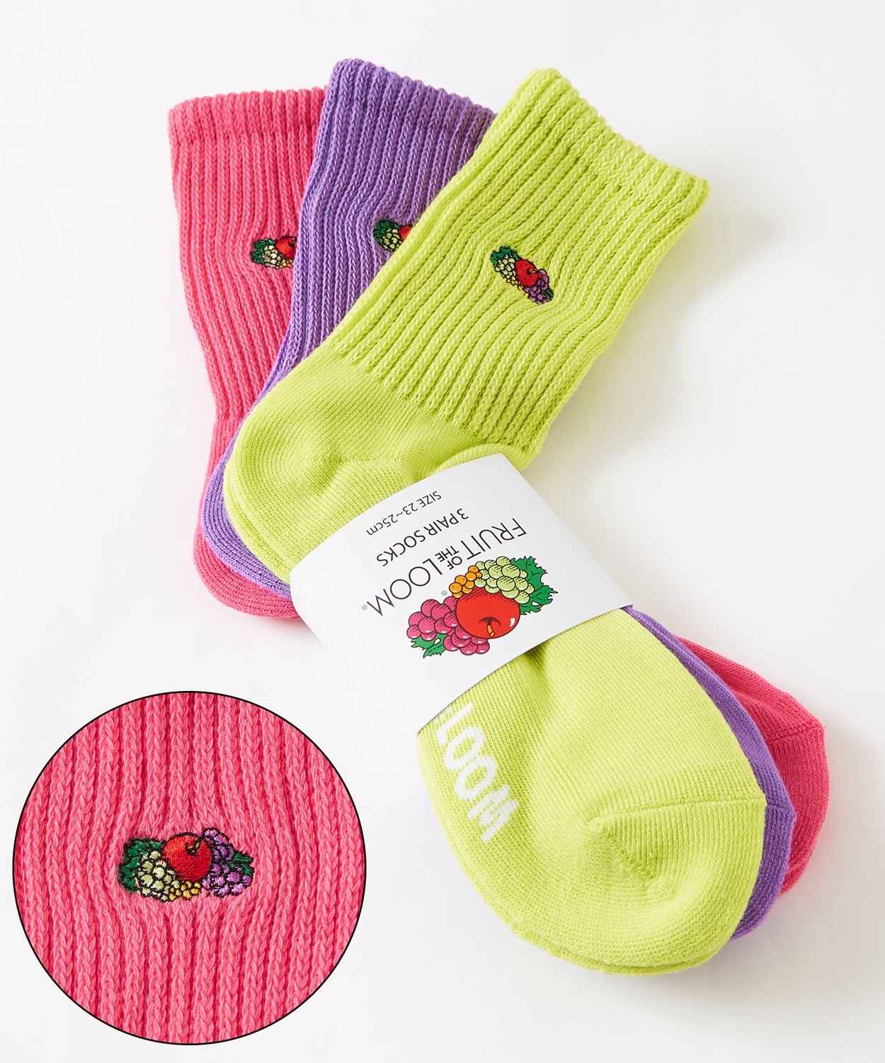 ソックス FRUIT OF THE LOOM/フルーツオブザルーム 3足セット ワンポイント 刺しゅう カラーソックス スニーカーソックス 靴下 くつした | FRUIT OF THE LOOM | 01