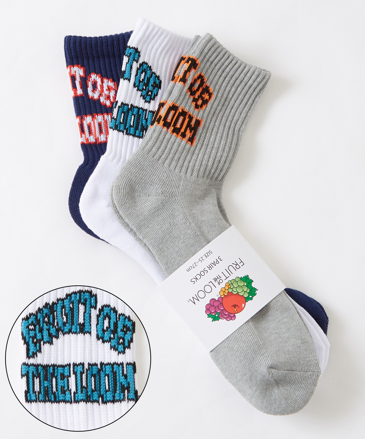 ソックス メンズ FRUIT OF THE LOOM/フルーツオブザルーム 3足セット カレッジロゴ カラーソックス スニーカーソックス 靴下 くつした | FRUIT OF THE LOOM | 01