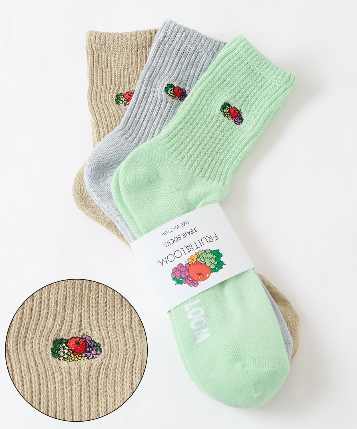 ソックス メンズ FRUIT OF THE LOOM/フルーツオブザルーム 3足セット ワンポイント 刺しゅう カラーソックス スニーカーソックス 靴下 くつした | FRUIT OF THE LOOM | 01