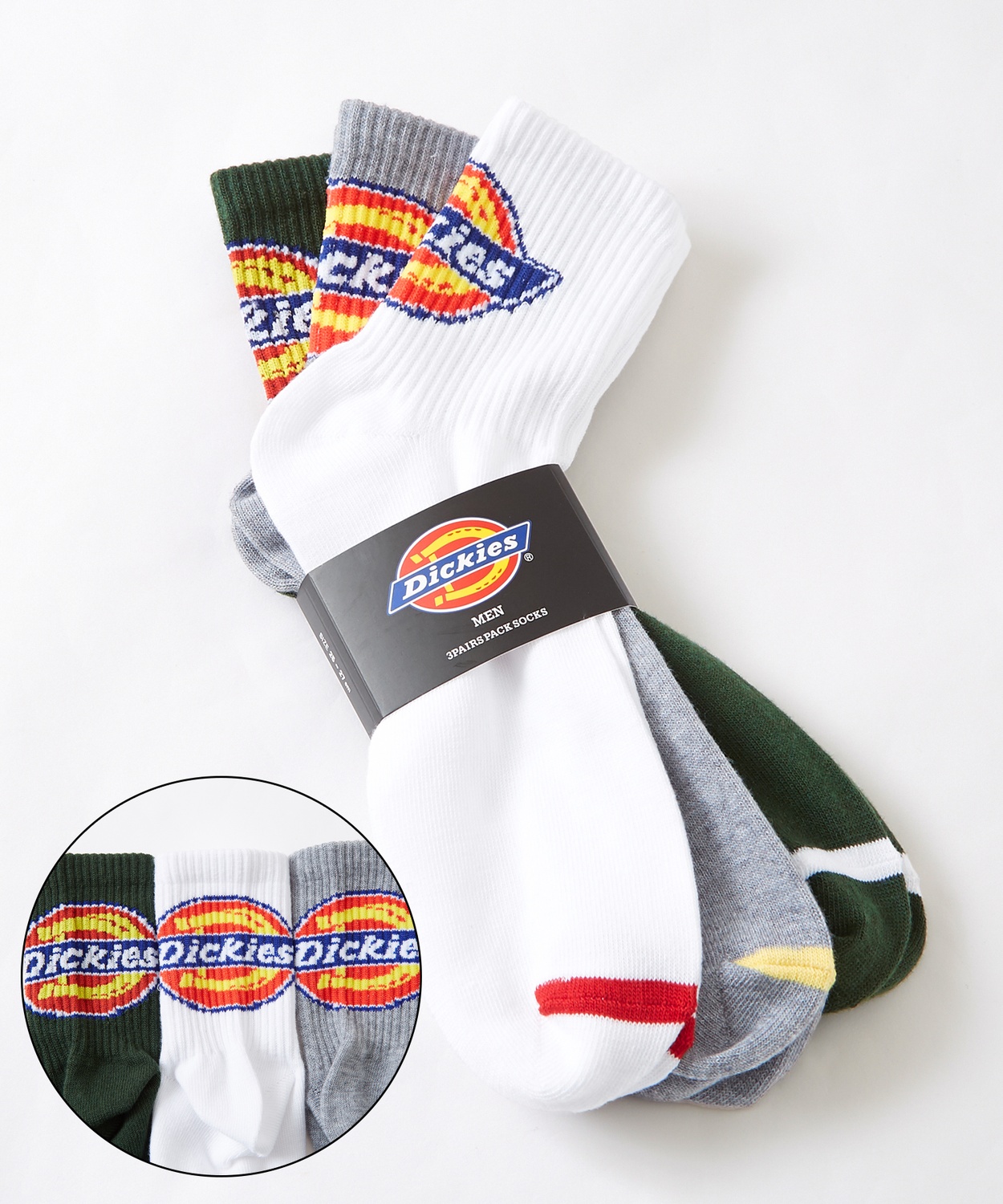 ソックス メンズ Dickies/ディッキーズ 3足セット ブランドロゴ スニーカーソックス ミドル丈 靴下 くつした ブランド カジュアル | Dickies | 01