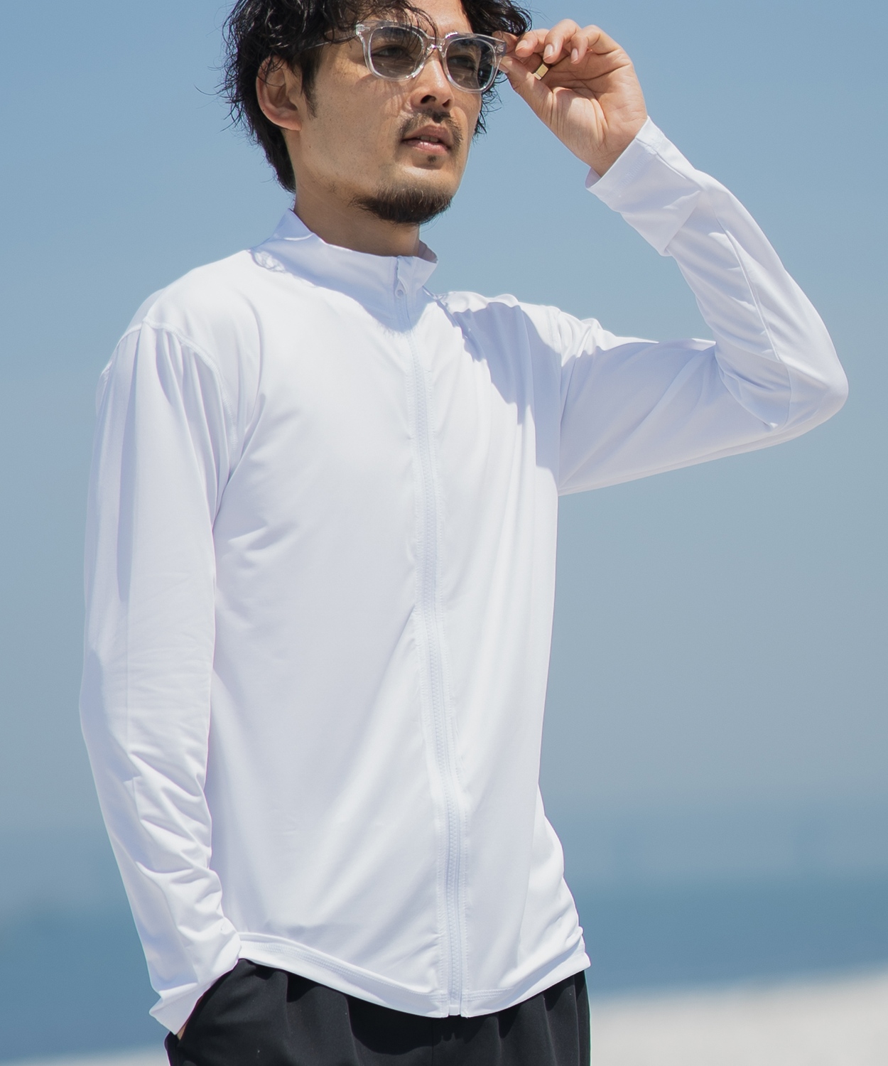 ラッシュガード メンズ フロントジップ ジップアップ ライトアウター 水着 海水浴  アメカジ カジュアル サーフ サーファー ストリート 西海岸 大人カジュアル | improves | 01
