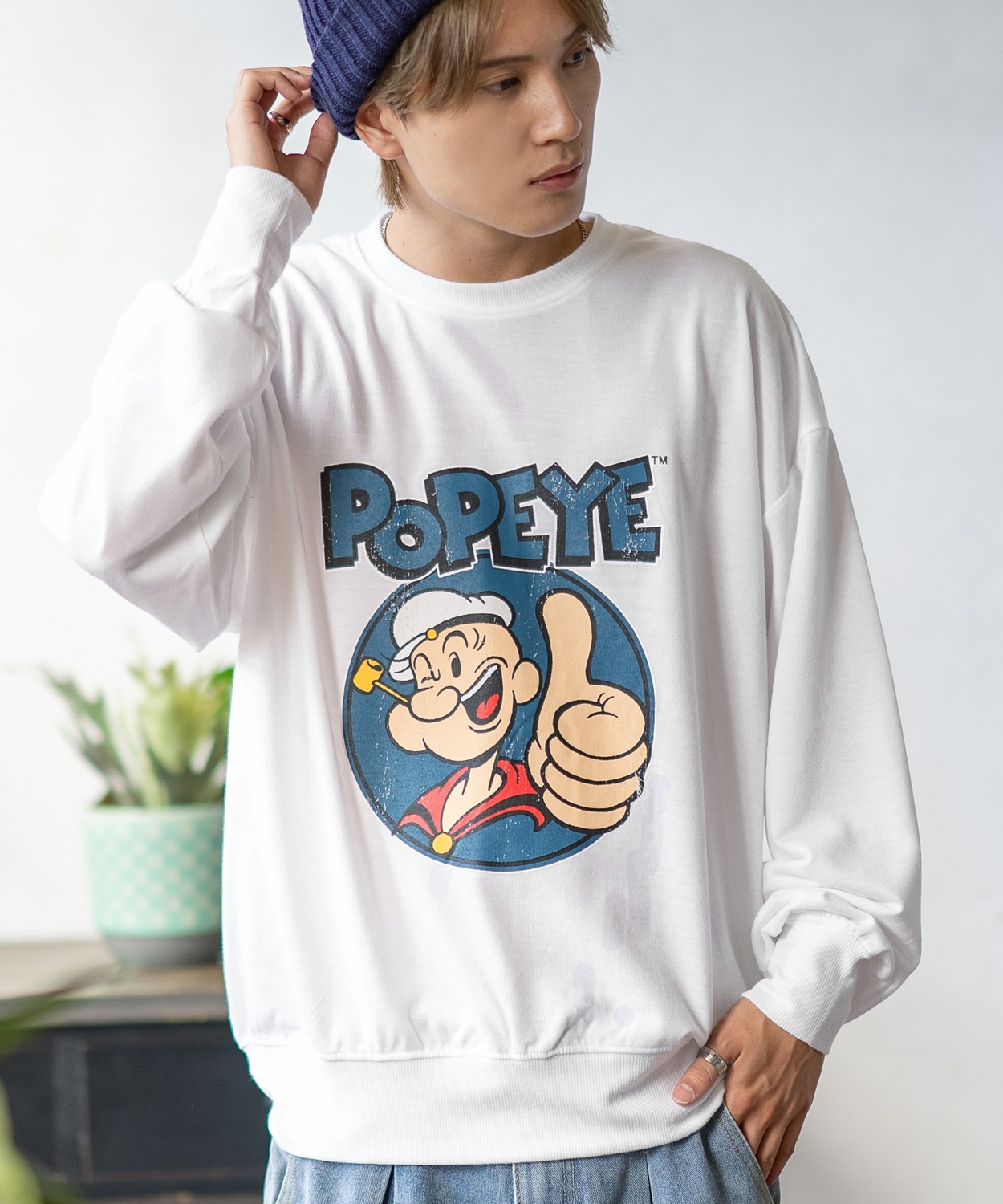 トレーナー メンズ POPEYE ポパイ グラフィック プリント スウェット オーバーサイズ 大きめ アメカジ カジュアル スケーター ストリート 韓国ファッション | improves | 01