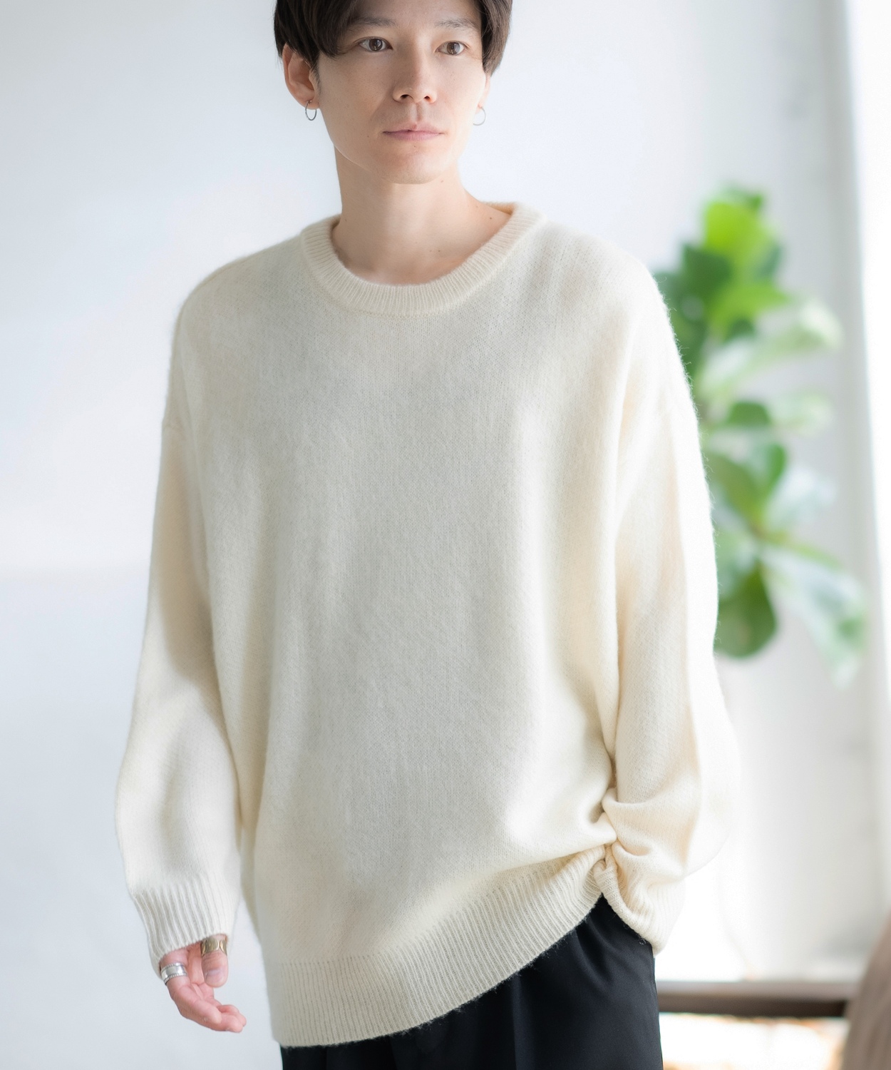 セーター メンズ モヘアタッチ クルーネックニット 無地 チェック ゼブラ ヒョウ柄 迷彩 総柄 アメカジ カジュアル シンプル ストリート スケーター 韓国 | improves | 03