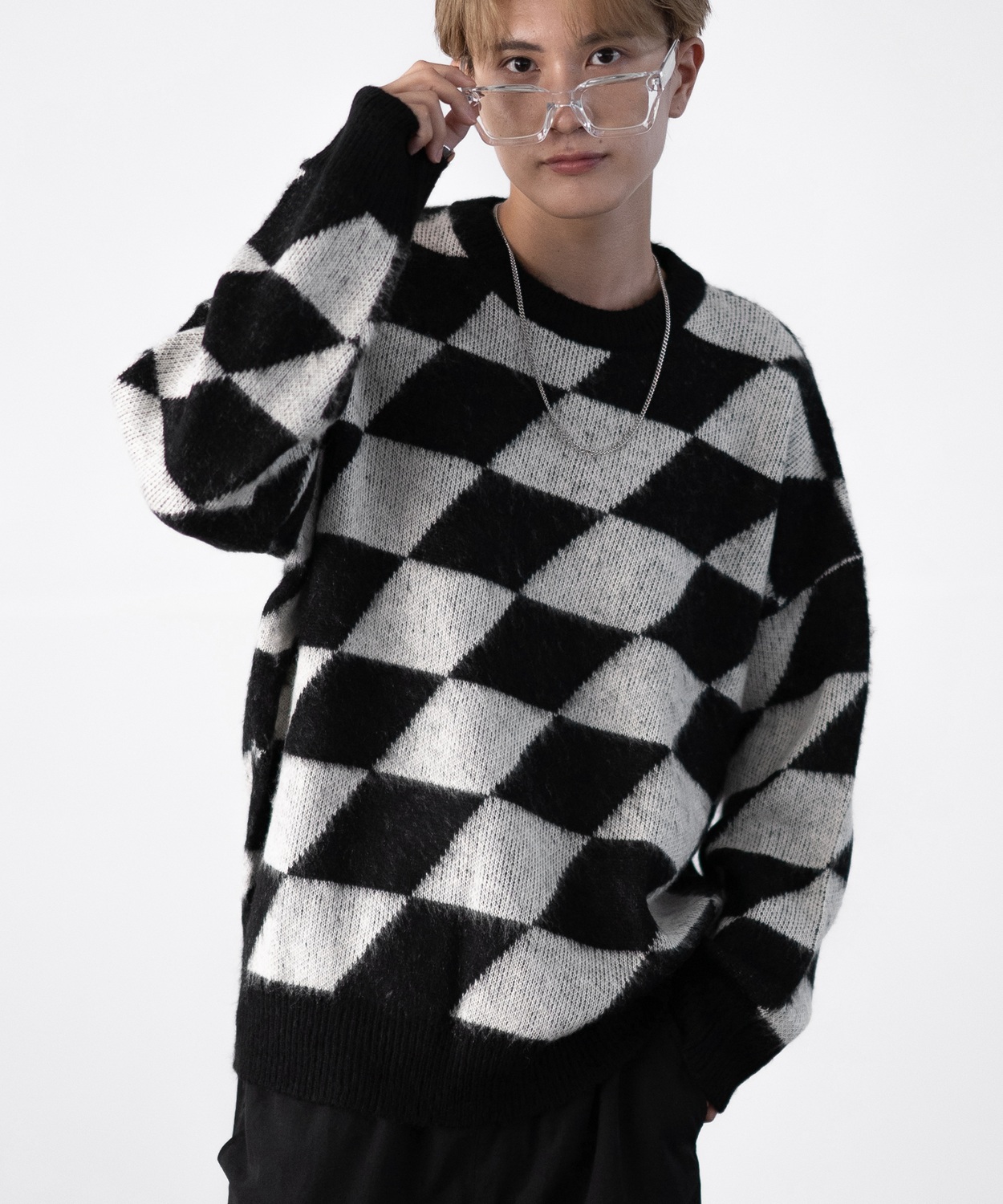 セーター メンズ モヘアタッチ クルーネックニット 無地 チェック ゼブラ ヒョウ柄 迷彩 総柄 アメカジ カジュアル シンプル ストリート スケーター 韓国 | improves | 16