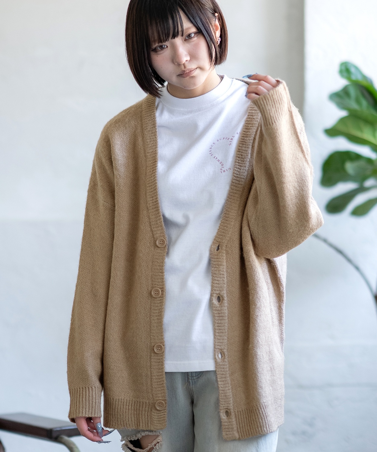 improves カーディガン メンズ モヘアタッチ Vネックニット 無地