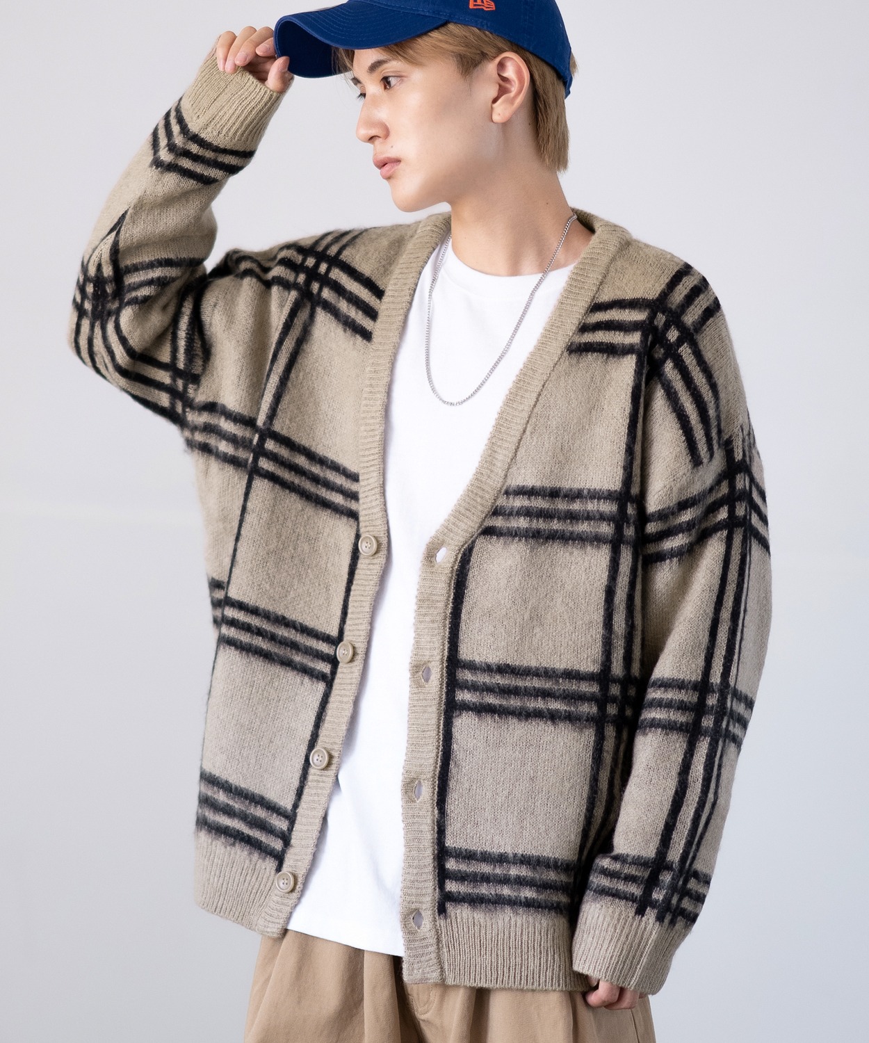 カーディガン メンズ モヘアタッチ Vネックニット 無地 チェック ヒョウ柄 迷彩 総柄 アメカジ カジュアル シンプル ストリート スケーター 韓国 | improves | 08