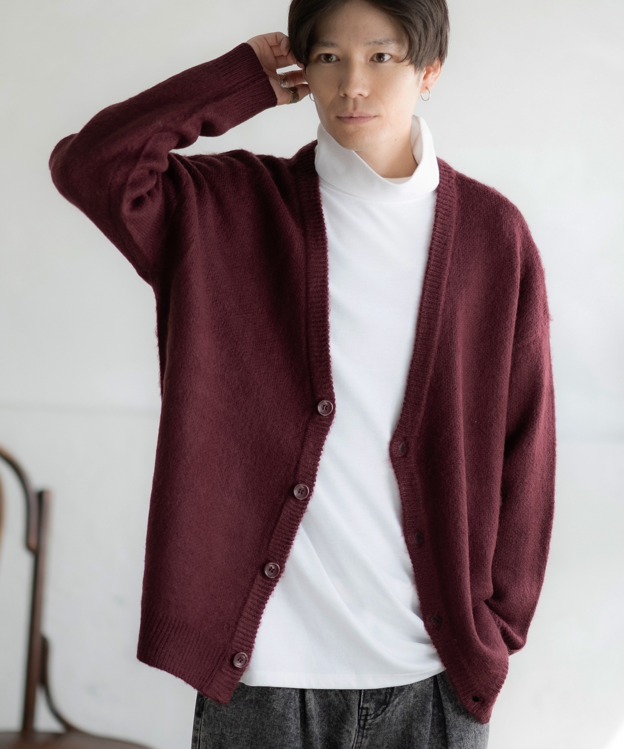 カーディガン メンズ モヘアタッチ Vネックニット 無地 チェック ヒョウ柄 迷彩 総柄 アメカジ カジュアル シンプル ストリート スケーター 韓国 | improves | 04