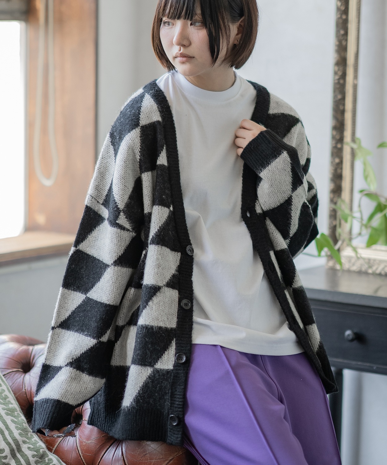 カーディガン メンズ モヘアタッチ Vネックニット 無地 チェック ヒョウ柄 迷彩 総柄 アメカジ カジュアル シンプル ストリート スケーター 韓国 | improves | 13