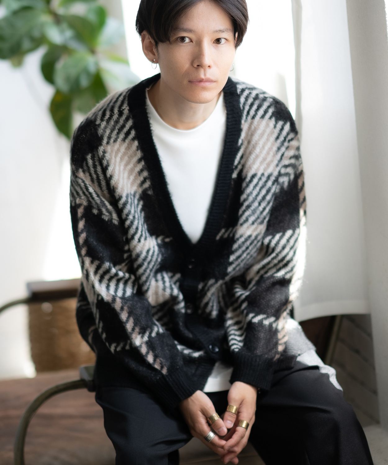 カーディガン メンズ モヘアタッチ Vネックニット 無地 チェック ヒョウ柄 迷彩 総柄 アメカジ カジュアル シンプル ストリート スケーター 韓国 | improves | 15