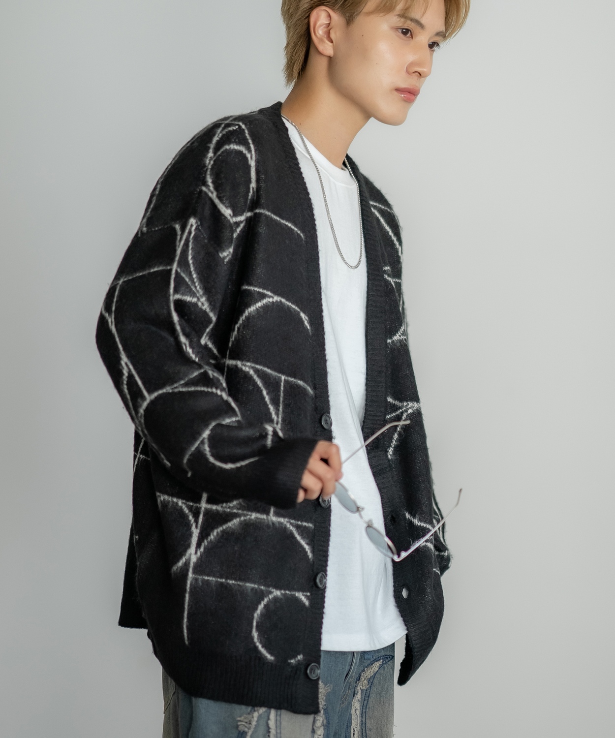 カーディガン メンズ モヘアタッチ Vネックニット 無地 チェック ヒョウ柄 迷彩 総柄 アメカジ カジュアル シンプル ストリート スケーター 韓国 | improves | 17