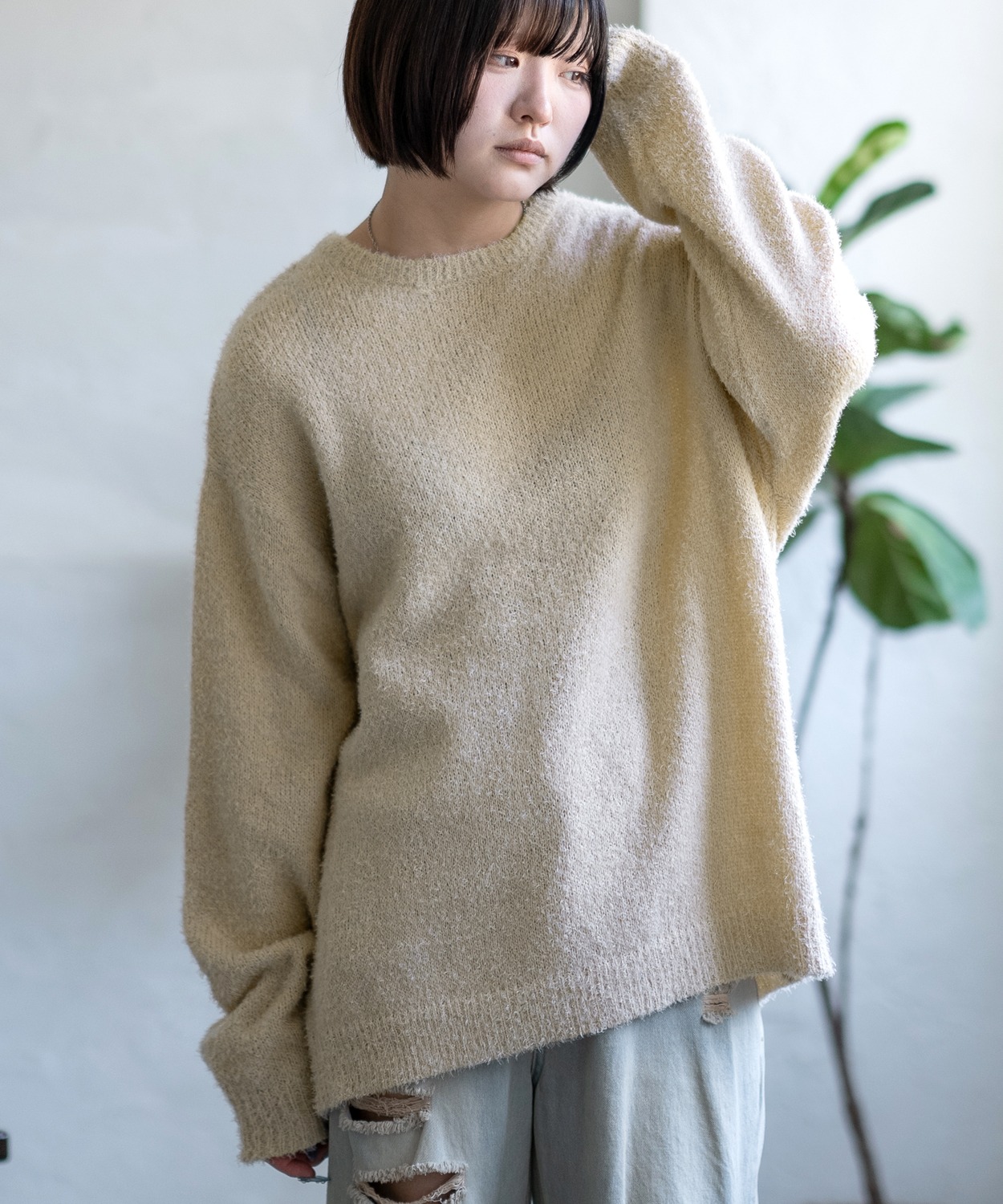 セーター メンズ フェザーヤーン クルーネックニット 無地 ボーダー 総柄 アメカジ カジュアル シンプル ストリート スケーター 韓国ファッション | improves | 01