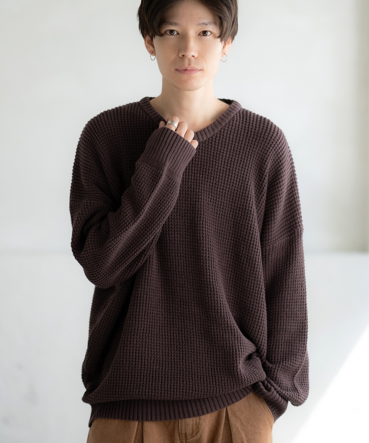 セーター メンズ ラーベン編み コットンニット クルーネックニット 無地 ボーダー 総柄 アメカジ カジュアル シンプル ストリート スケーター 韓国ファッション | improves | 04