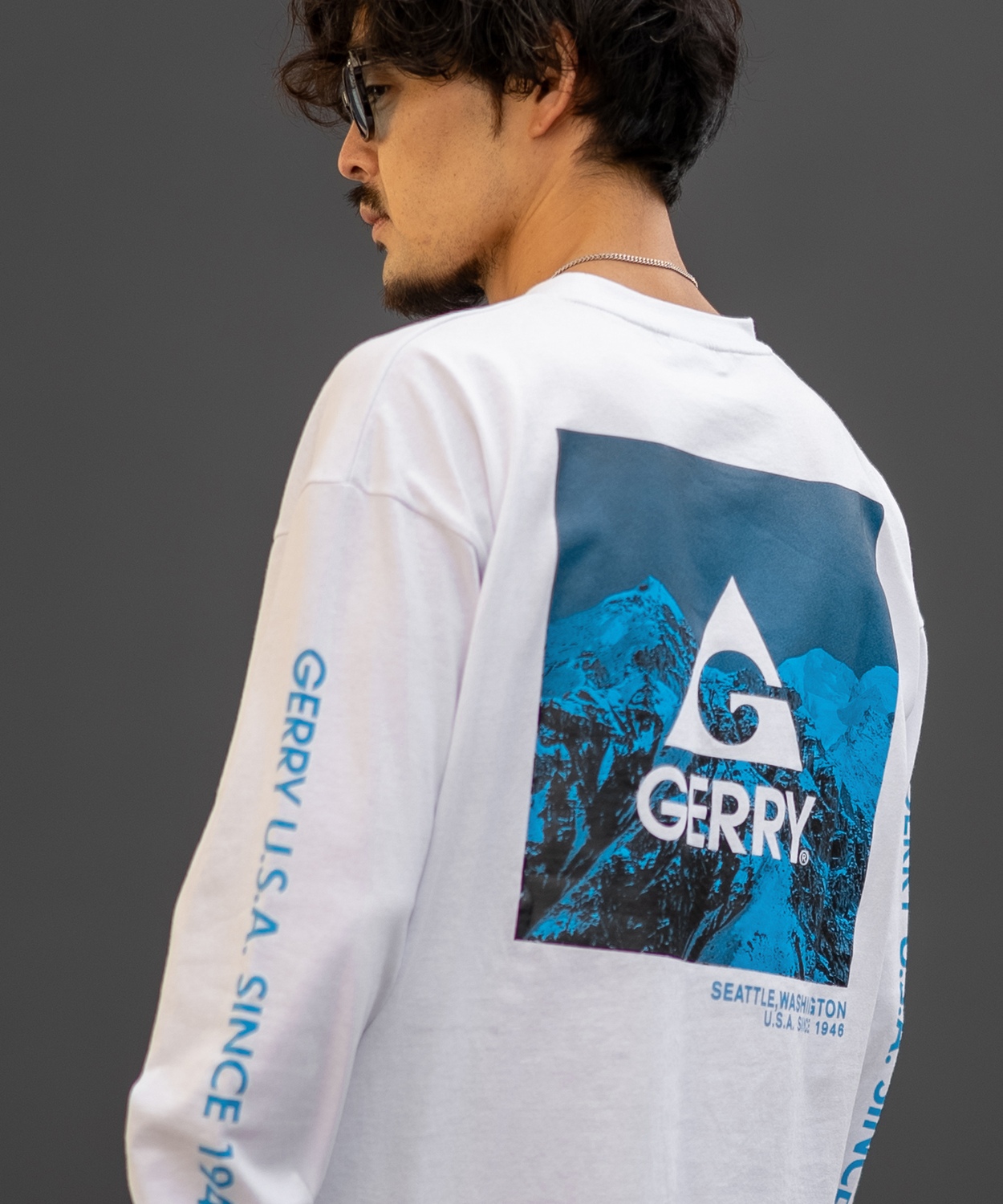 長袖Tシャツ メンズ GERRY ジェリー 別注プリント ロンT カットソー バックプリント スクエアロゴ アウトドア ストリート アメカジ 古着MIX ホワイト ブラック | GERRY | 01