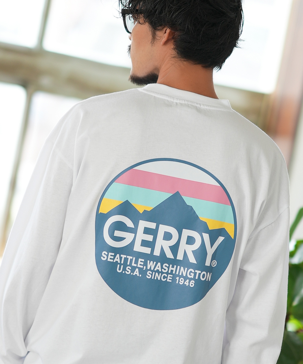 長袖Tシャツ メンズ GERRY ジェリー 別注プリント ロンT カットソー バックプリント サークルロゴ アウトドア ストリート アメカジ 古着MIX ホワイト ブラック | GERRY | 01