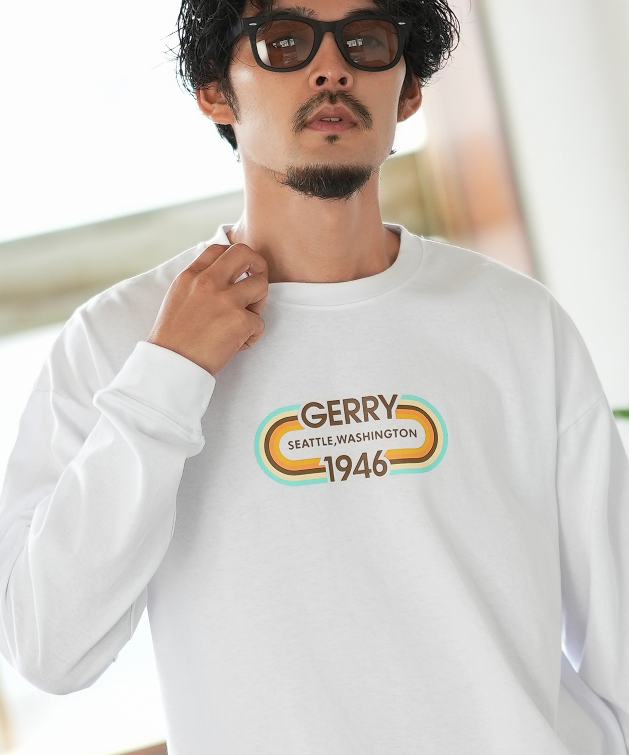 長袖Tシャツ メンズ GERRY ジェリー 別注プリント ロンT カットソー プリント オーバルロゴ アウトドア ストリート アメカジ 古着MIX ホワイト ブラック | GERRY | 01