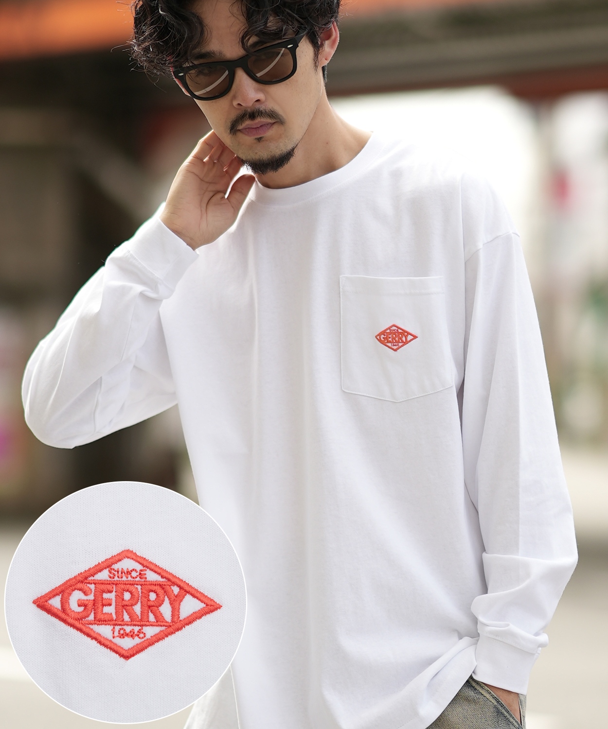 長袖Tシャツ メンズ GERRY ジェリー 別注 ダイヤロゴ ワンポイント 刺しゅう ロンT カットソー ポケT アウトドア ストリート アメカジ 古着MIX | GERRY | 01