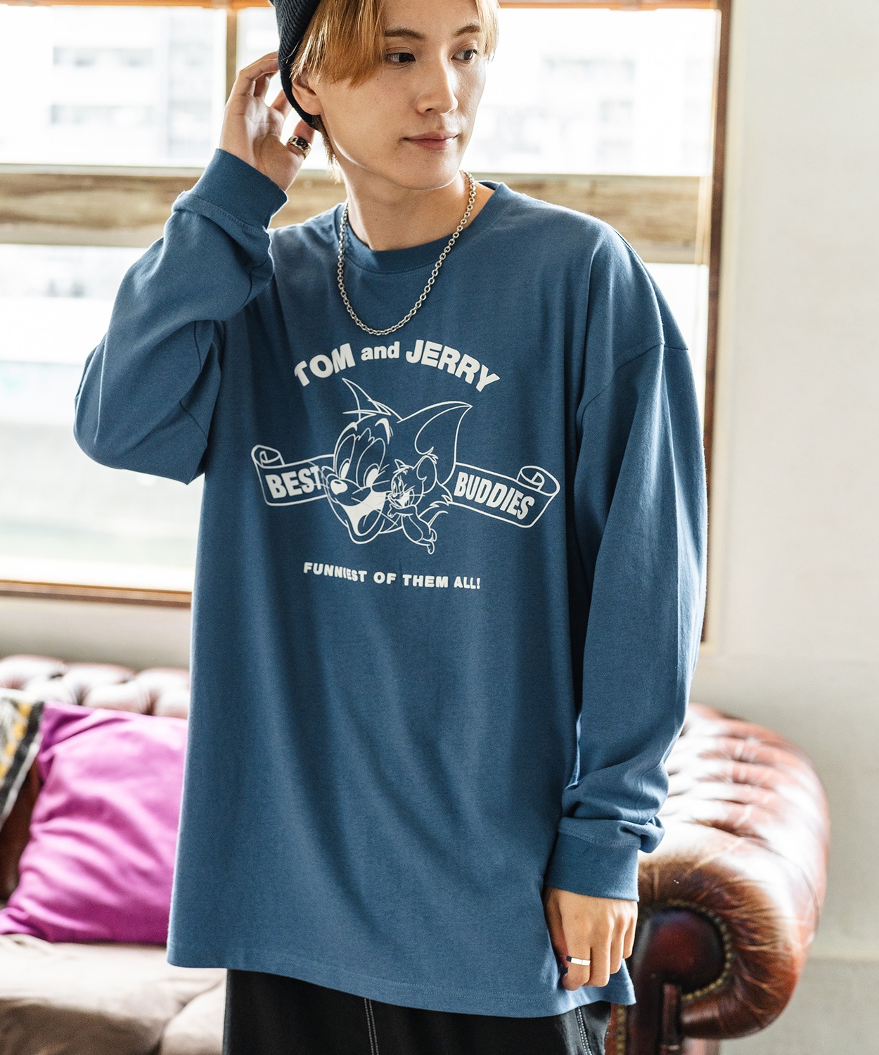 長袖Tシャツ メンズ TOM&JERRY トムとジェリー プリント カットソー ロンT カートゥーン 大きめ アメカジ カジュアル スケーター ストリート 古着MIX | improves | 04