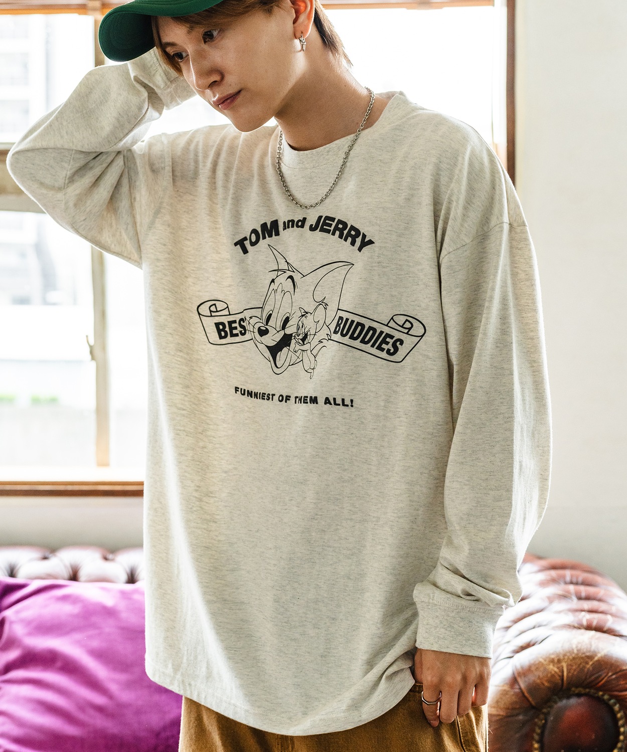 長袖Tシャツ メンズ TOM&JERRY トムとジェリー プリント カットソー ロンT カートゥーン 大きめ アメカジ カジュアル スケーター ストリート 古着MIX | improves | 03