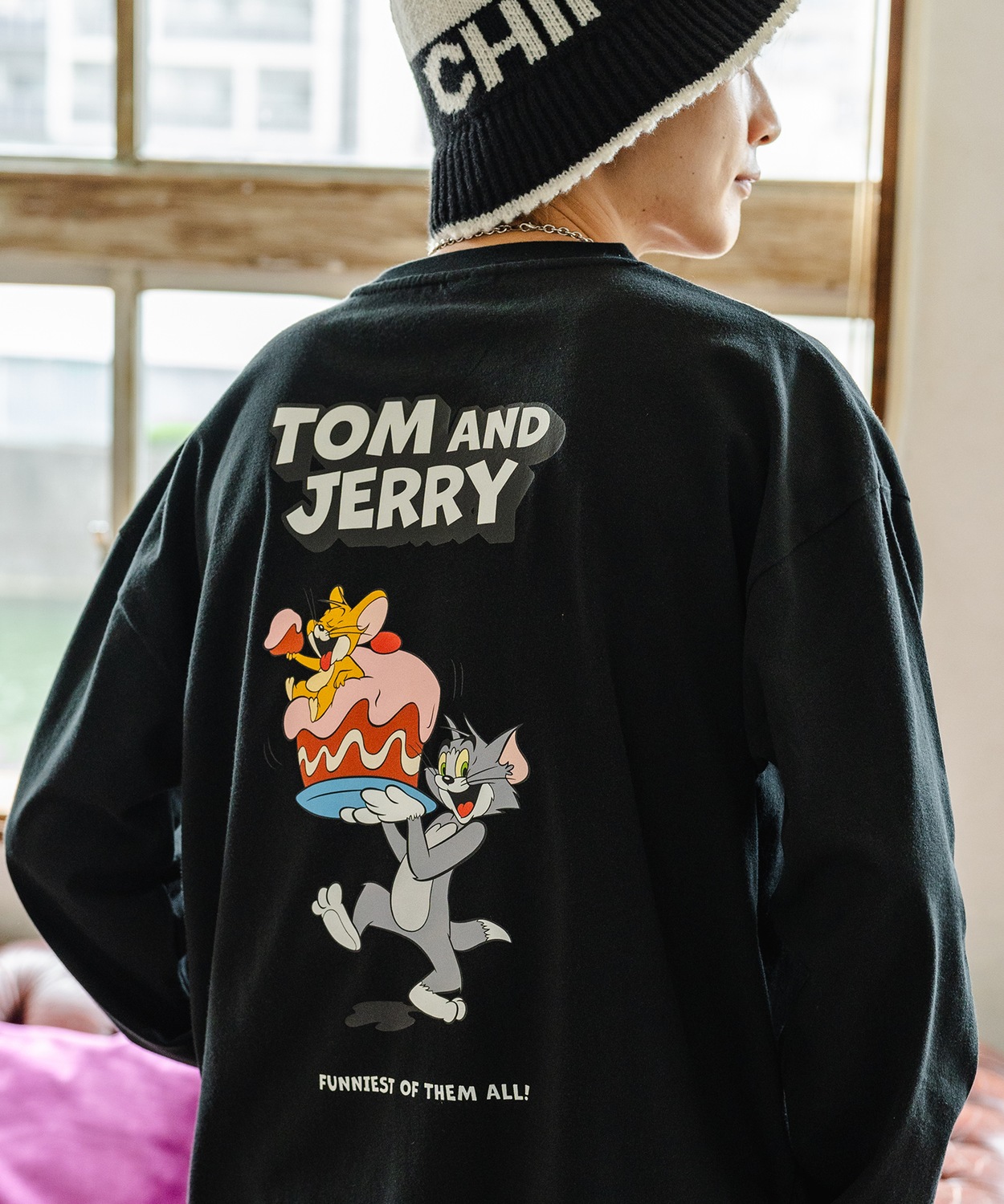 長袖Tシャツ メンズ TOM&JERRY トムとジェリー プリント ケーキ カットソー ロンT カートゥーン 大きめ アメカジ カジュアル スケーター ストリート 古着MIX | improves | 01