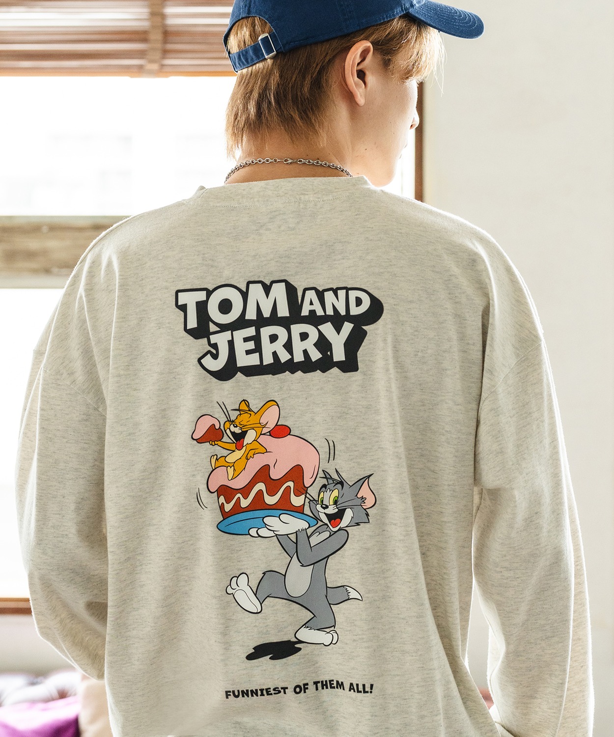 長袖Tシャツ メンズ TOM&JERRY トムとジェリー プリント ケーキ カットソー ロンT カートゥーン 大きめ アメカジ カジュアル スケーター ストリート 古着MIX | improves | 03