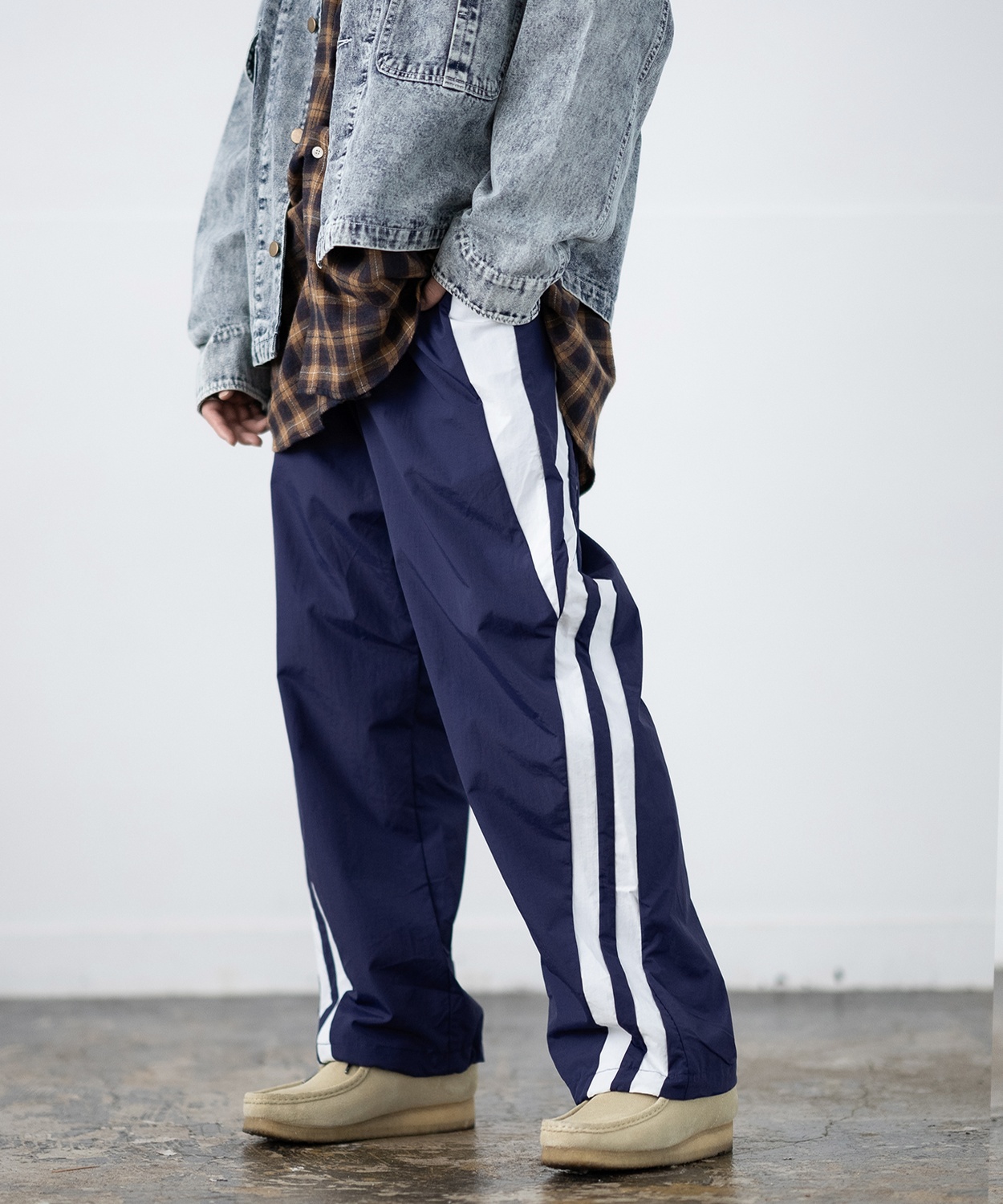 ナイロンパンツ メンズ ラインパンツ ワイドパンツ イージーパンツ カジュアルパンツ ボトムス アメカジ カジュアル ストリート スケーター 韓国 | improves | 02