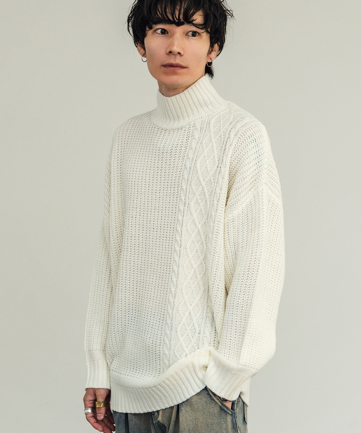 セーター メンズ ケーブル編み ボトルネックニット モックネック タートルネック 無地 アクリル  アメカジ カジュアル シンプル ストリート スケーター 韓国 | improves | 02