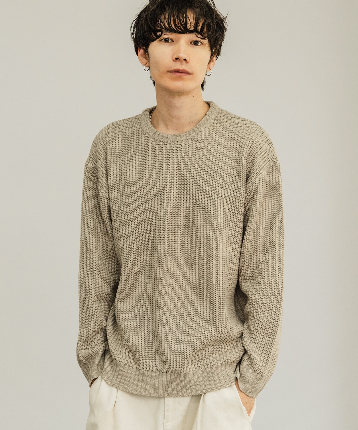 セーター メンズ 畦編み クルーネックニット 無地 アクリル ゆったり 大きいサイズ アメカジ カジュアル シンプル ストリート スケーター 韓国 | improves | 01