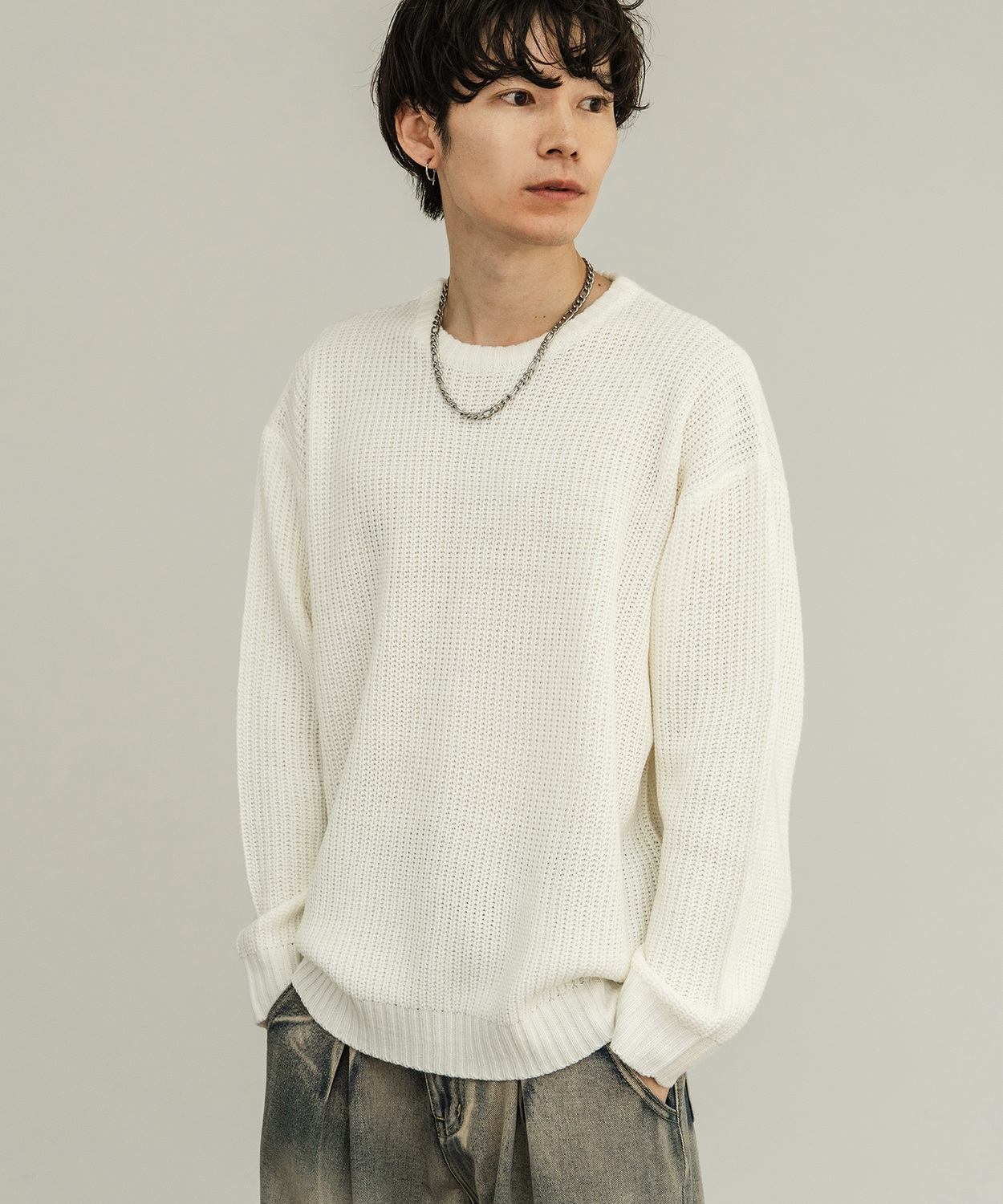 セーター メンズ 畦編み クルーネックニット 無地 アクリル ゆったり 大きいサイズ アメカジ カジュアル シンプル ストリート スケーター 韓国 | improves | 02