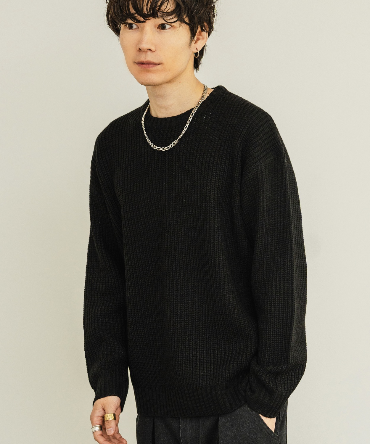 セーター メンズ 畦編み クルーネックニット 無地 アクリル ゆったり 大きいサイズ アメカジ カジュアル シンプル ストリート スケーター 韓国 | improves | 03