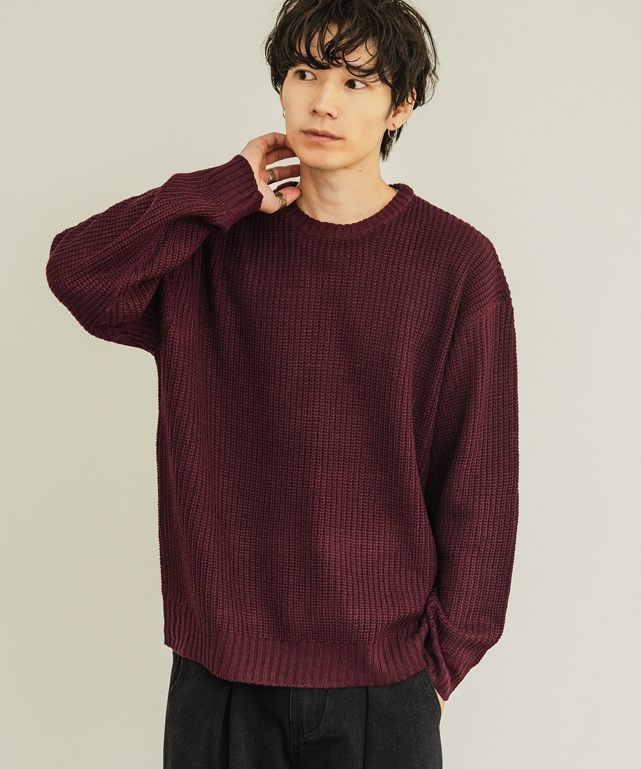 セーター メンズ 畦編み クルーネックニット 無地 アクリル ゆったり 大きいサイズ アメカジ カジュアル シンプル ストリート スケーター 韓国 | improves | 05