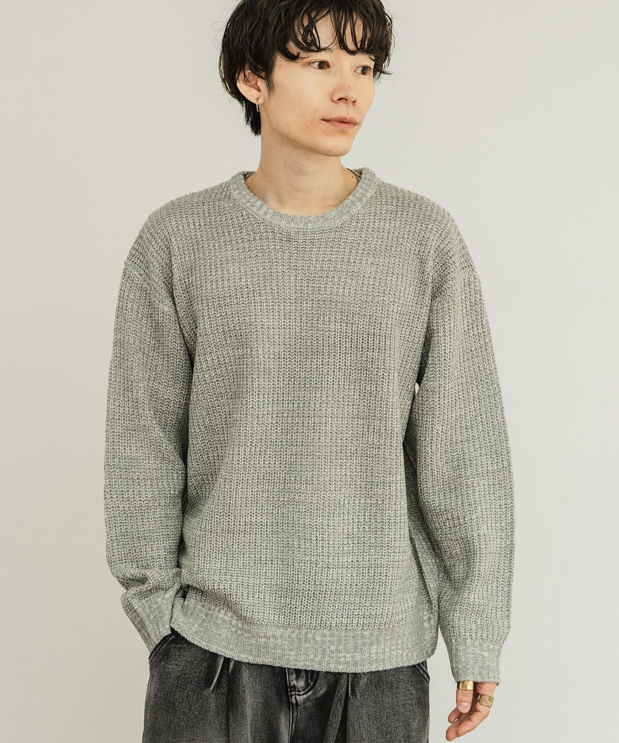 セーター メンズ 畦編み クルーネックニット 無地 アクリル ゆったり 大きいサイズ アメカジ カジュアル シンプル ストリート スケーター 韓国 | improves | 06