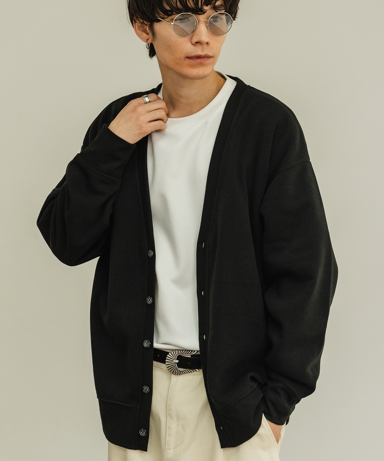 カーディガン メンズ 裏起毛 コットンタッチ Vネックカーディガン カジュアル シンプル ベーシック ノームコア 大人カジュアル ブラック チャコール ベージュ | improves | 03