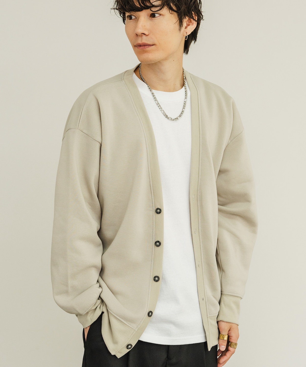 カーディガン メンズ 裏起毛 コットンタッチ Vネックカーディガン カジュアル シンプル ベーシック ノームコア 大人カジュアル ブラック チャコール ベージュ | improves | 01