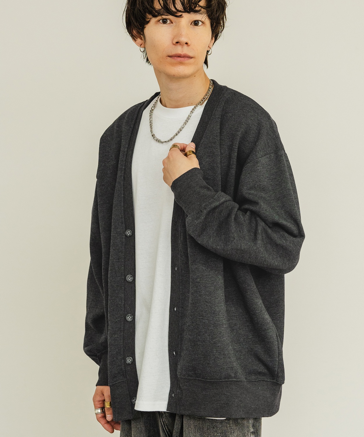 カーディガン メンズ 裏起毛 コットンタッチ Vネックカーディガン カジュアル シンプル ベーシック ノームコア 大人カジュアル ブラック チャコール ベージュ | improves | 02