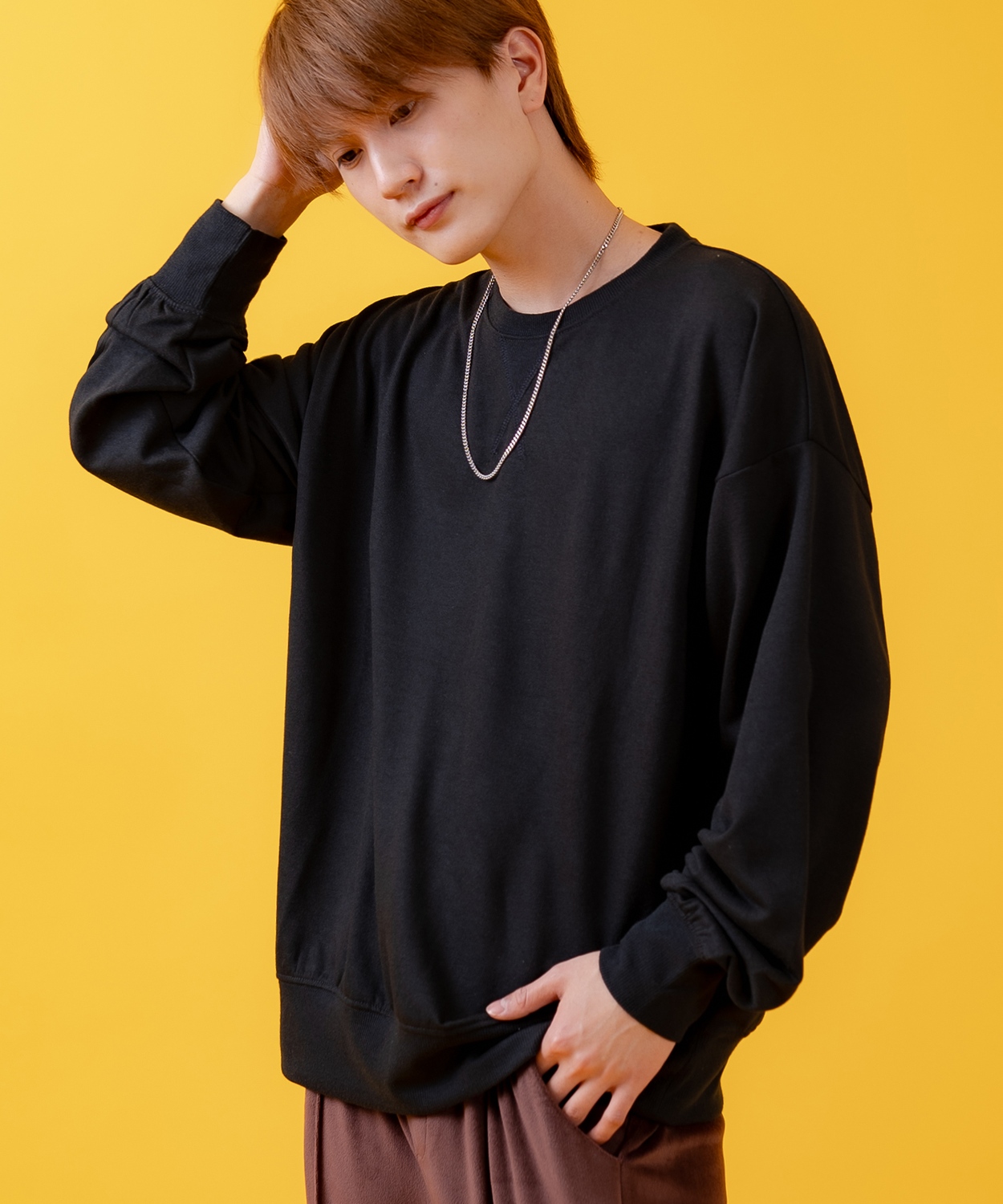 トレーナー メンズ ライトスウェット クルーネック スウェットシャツ 部屋着 シンプル カジュアル アメカジ ストリート スケーター ブラック チャコール グレー | improves | 05