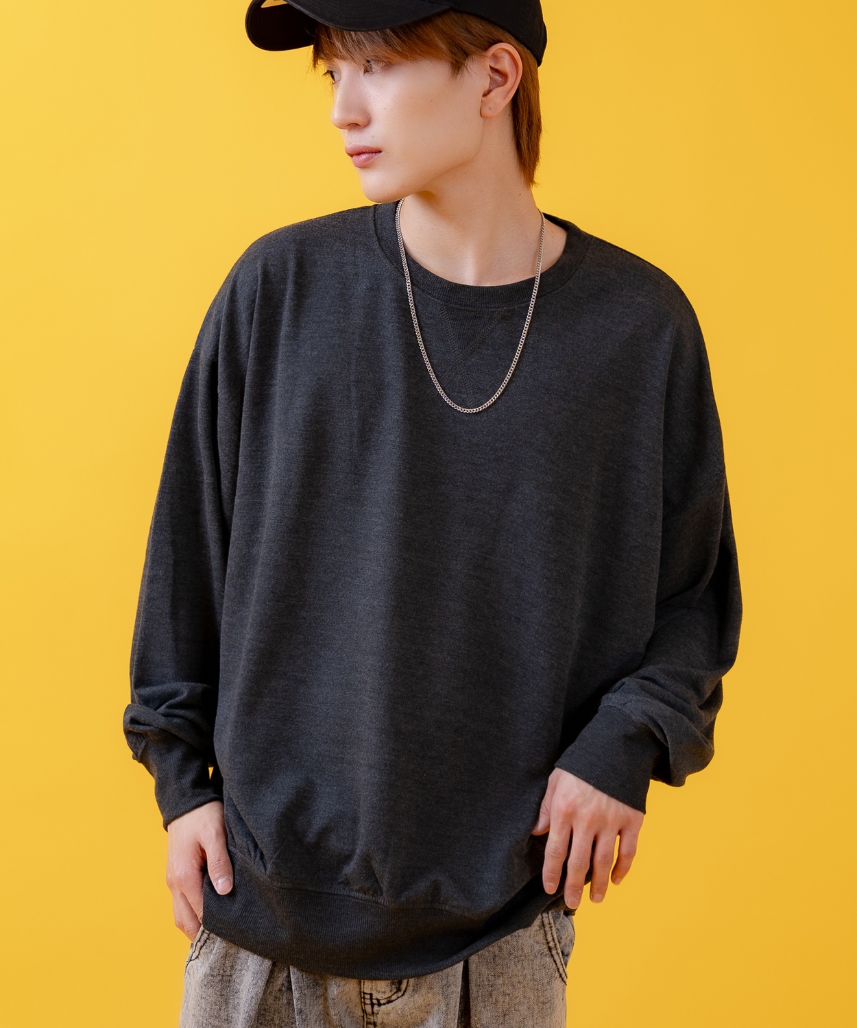 トレーナー メンズ ライトスウェット クルーネック スウェットシャツ 部屋着 シンプル カジュアル アメカジ ストリート スケーター ブラック チャコール グレー | improves | 04