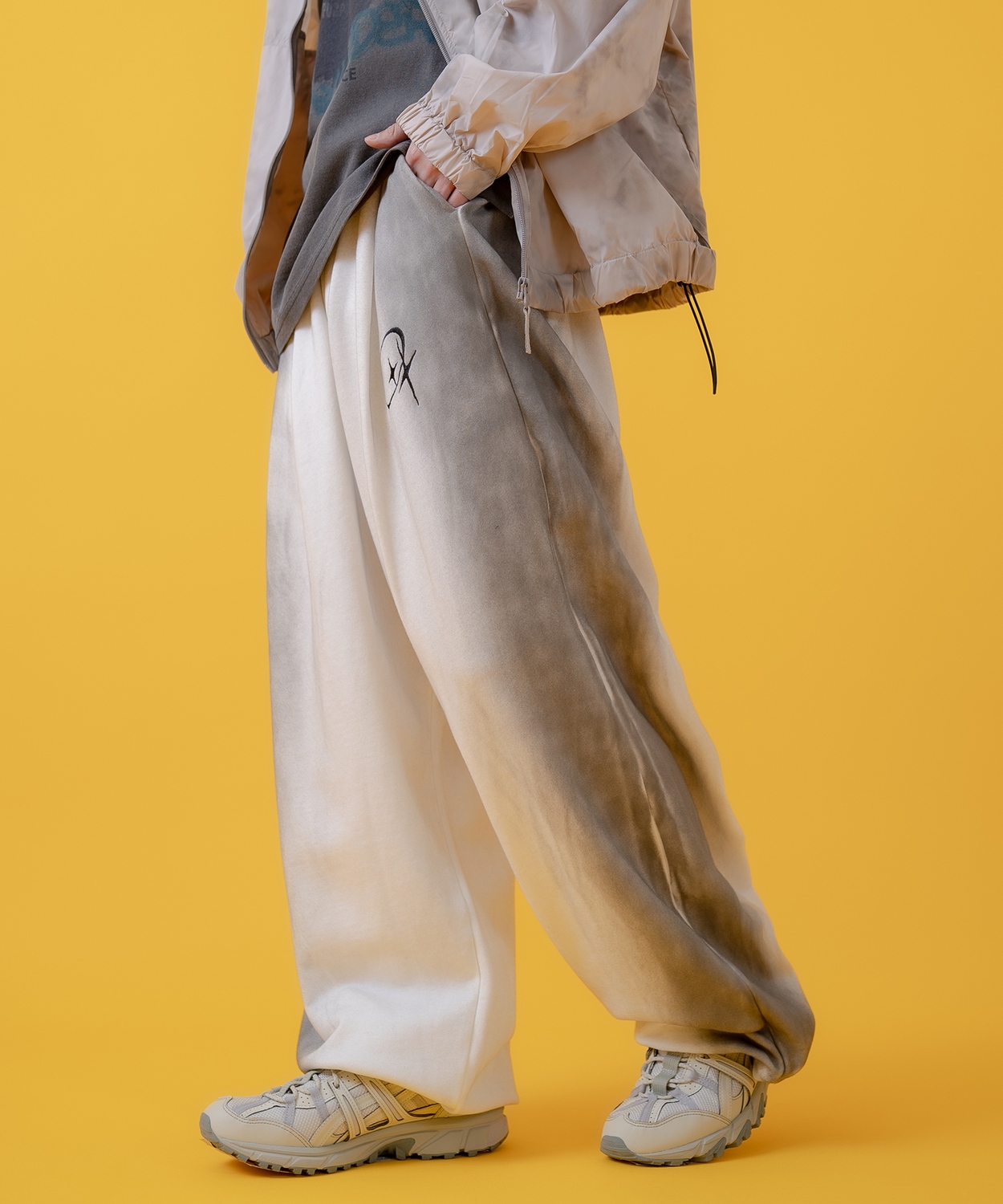 スウェットパンツ メンズ レディース グランジ加工 裏毛 タックパンツ ワイドパンツ アメカジ カジュアル スケーター ストリート 古着MIX 韓国 | improves | 01