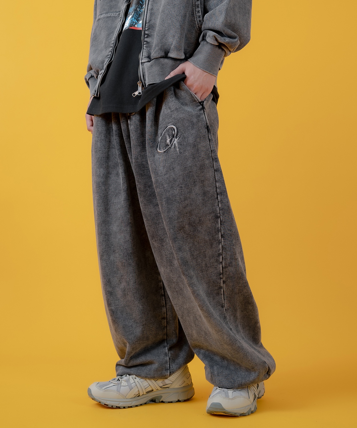 スウェットパンツ メンズ レディース グランジ加工 裏毛 タックパンツ ワイドパンツ アメカジ カジュアル スケーター ストリート 古着MIX 韓国 | improves | 04