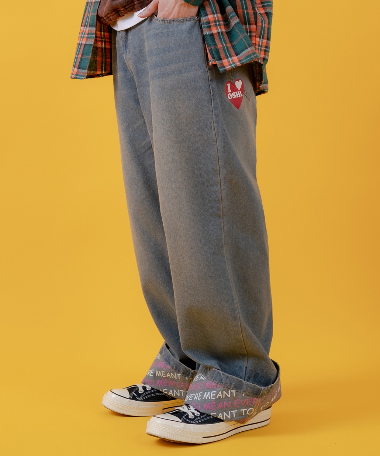 improves デニムパンツ メンズ レディース プリント使いロール