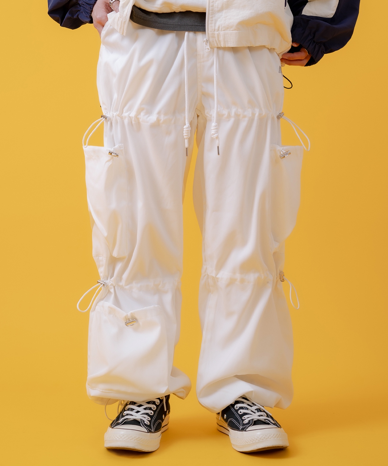 カーゴパンツ メンズ コード使い デザインパンツ ワイドパンツ ミリタリーパンツ ワークパンツ アメカジ カジュアル スケーター ストリート 古着MIX 韓国 | improves | 01