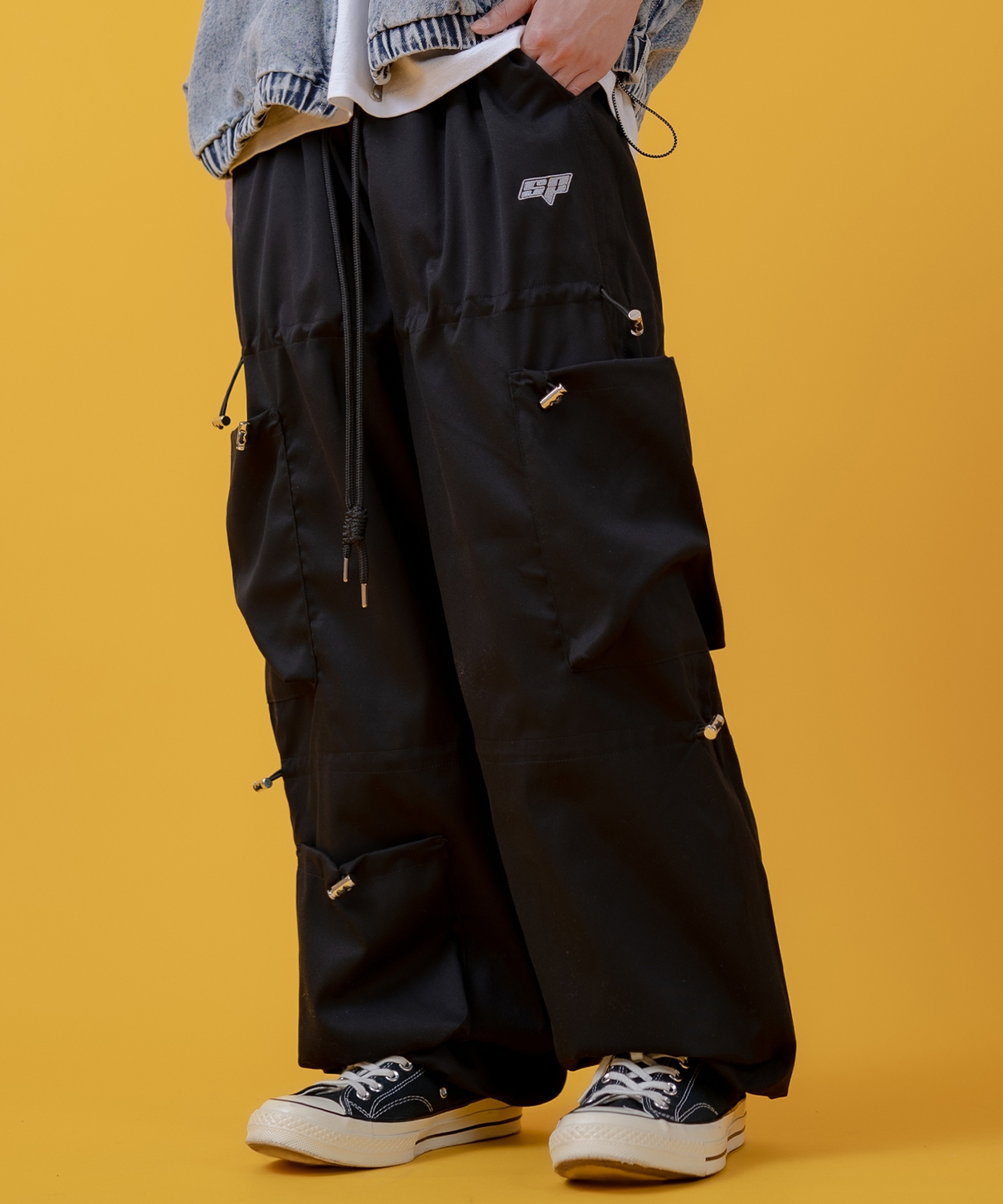 カーゴパンツ メンズ コード使い デザインパンツ ワイドパンツ ミリタリーパンツ ワークパンツ アメカジ カジュアル スケーター ストリート 古着MIX 韓国 | improves | 02