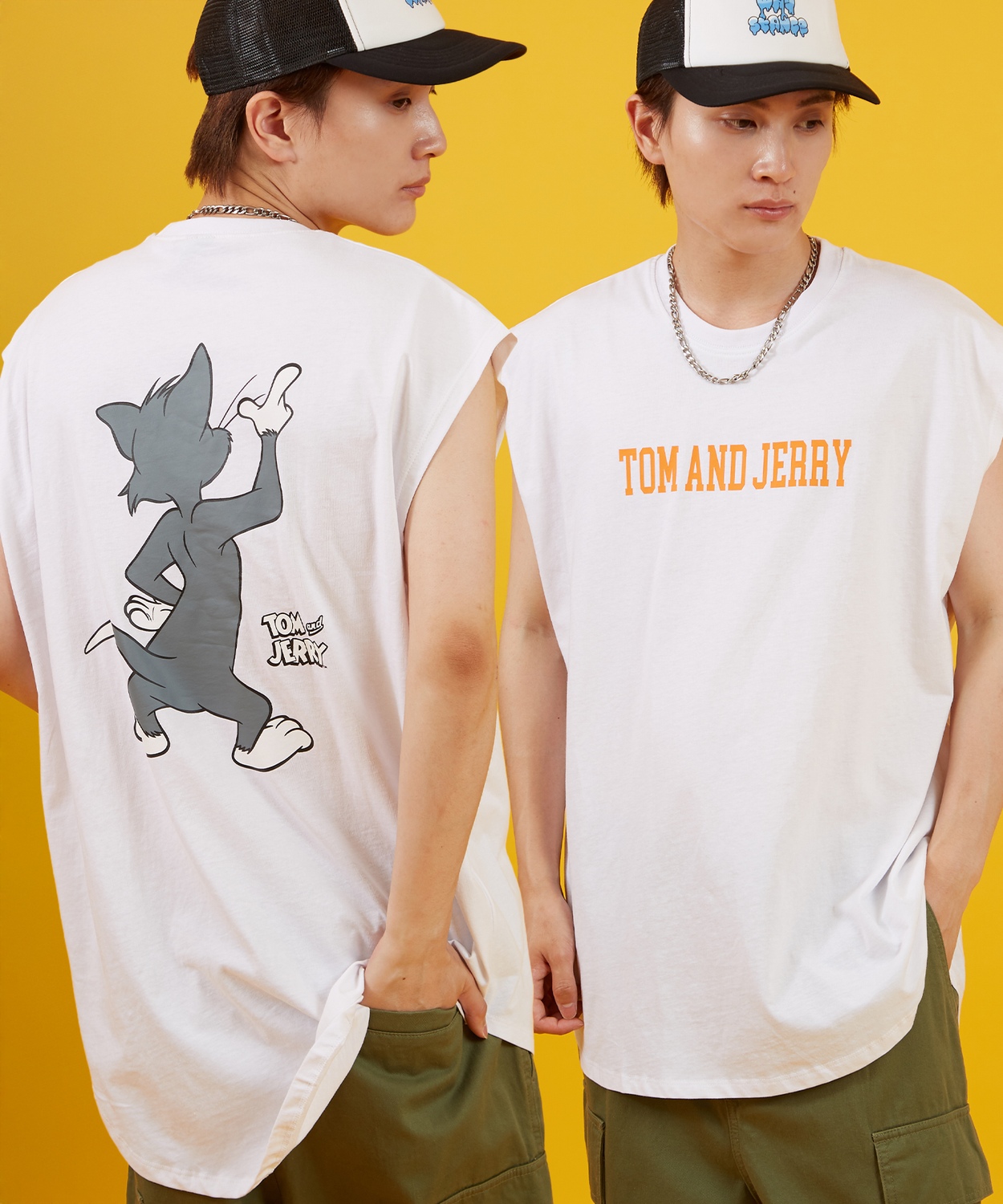 ノースリーブTシャツ メンズ TOM&JERRY トムとジェリー プリント カットソー カレッジ ロゴ 大きめ アメカジ カジュアル スケーター ストリート 古着MIX | improves | 03