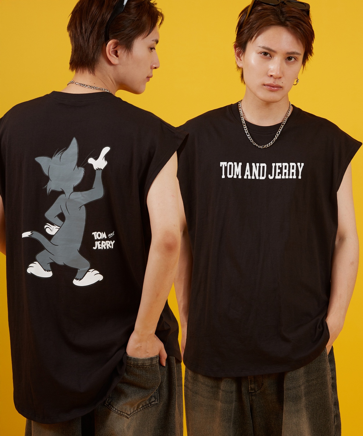 ノースリーブTシャツ メンズ TOM&JERRY トムとジェリー プリント カットソー カレッジ ロゴ 大きめ アメカジ カジュアル スケーター ストリート 古着MIX | improves | 04